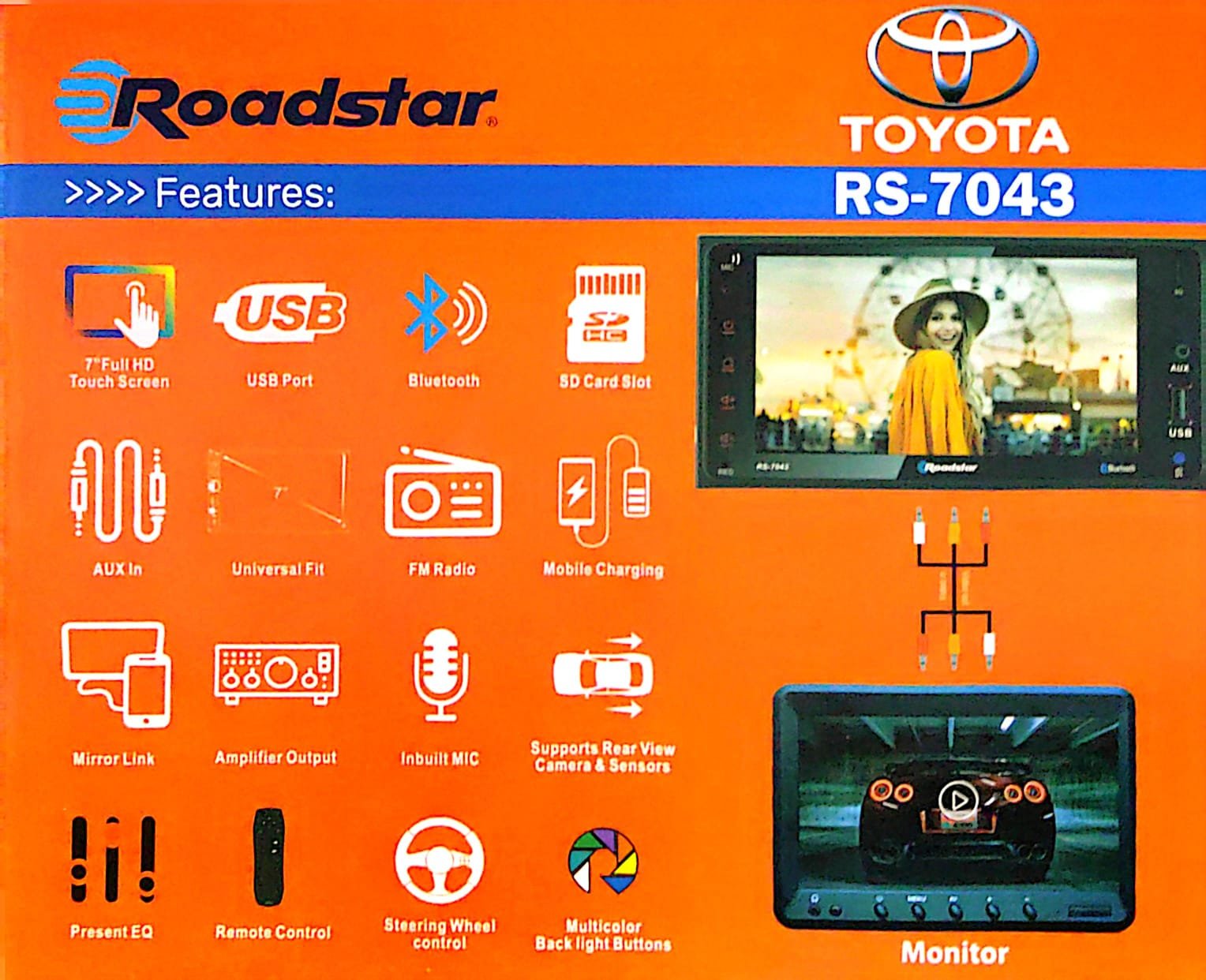 Roadstar IPX-7043 2DIN 7" Touch Screen 200MM Toyota Universal MP5 Player - Image 2