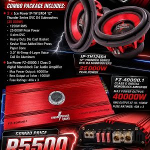 Ice Power FZ40000.1D monoblock + 2 IP-TH412D4 25000W DVC Subwoofer Combo