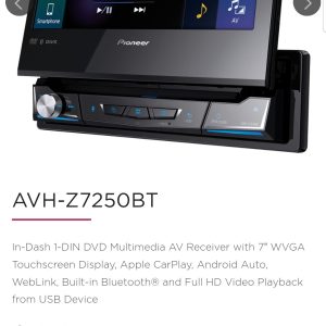 Pioneer AVH-Z7250BT 7" motorised touchscreen multimedia AV indash DVD Apple CarPlay and Android Auto