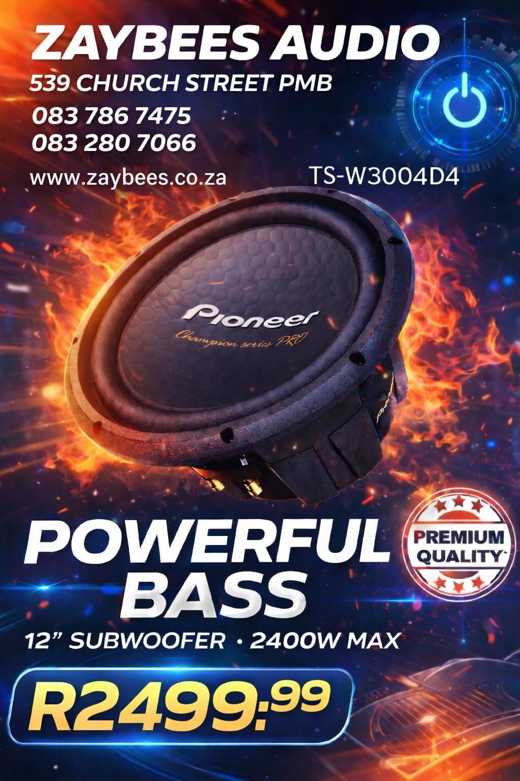 PIONEER TS-W3004D4 CHAMPION PRO SERIES 12" 2400W SUBWOOFER