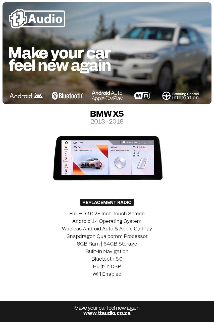 TT Audio – BMW X5 Android Radio 2013-2018 | 10.25″ Android 14 Infotainment System